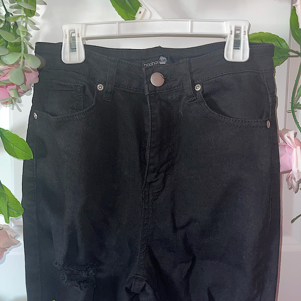 Lightly Distressed Black Skinny Jeans (Long)